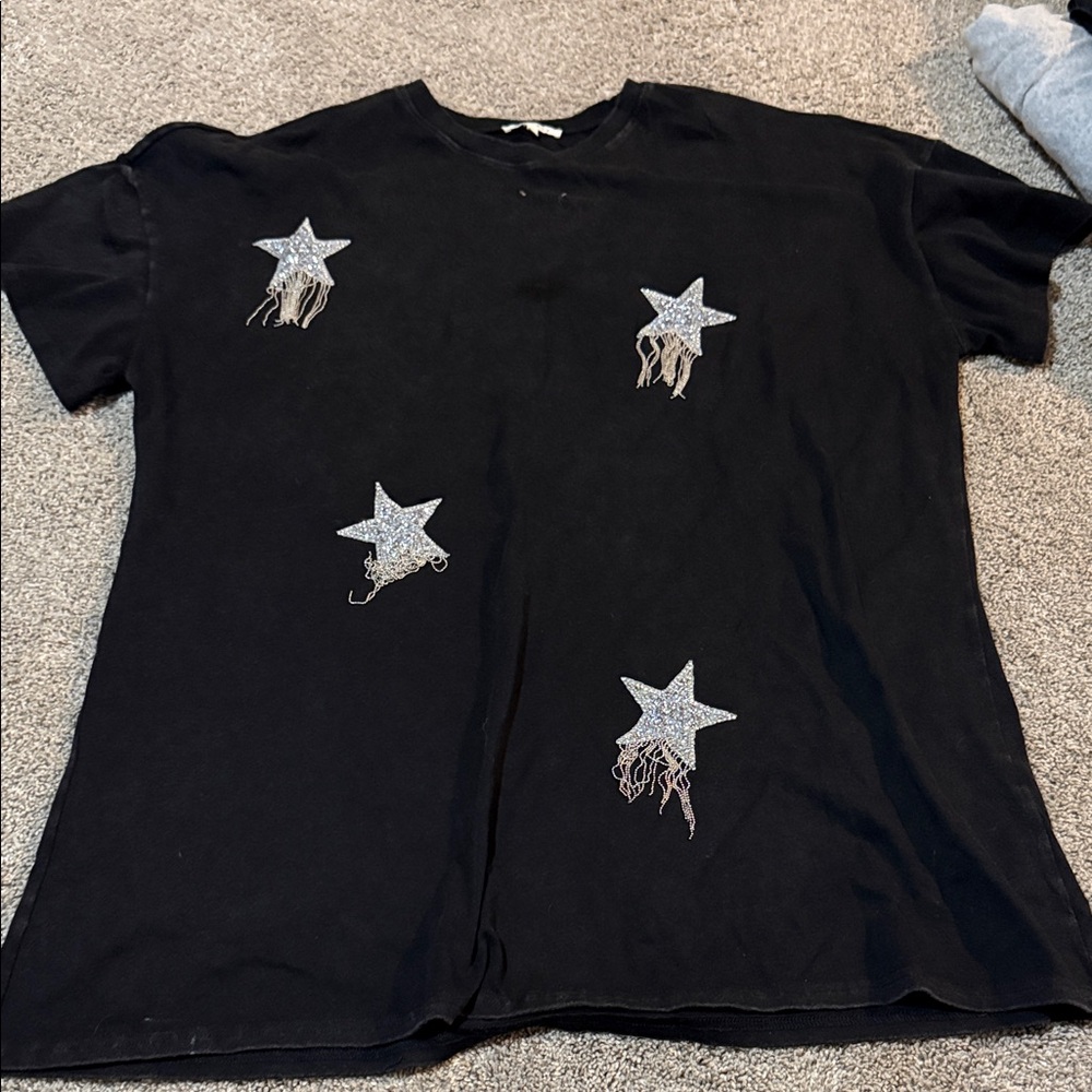 Black T-Shirt dress with Silver Star Accents